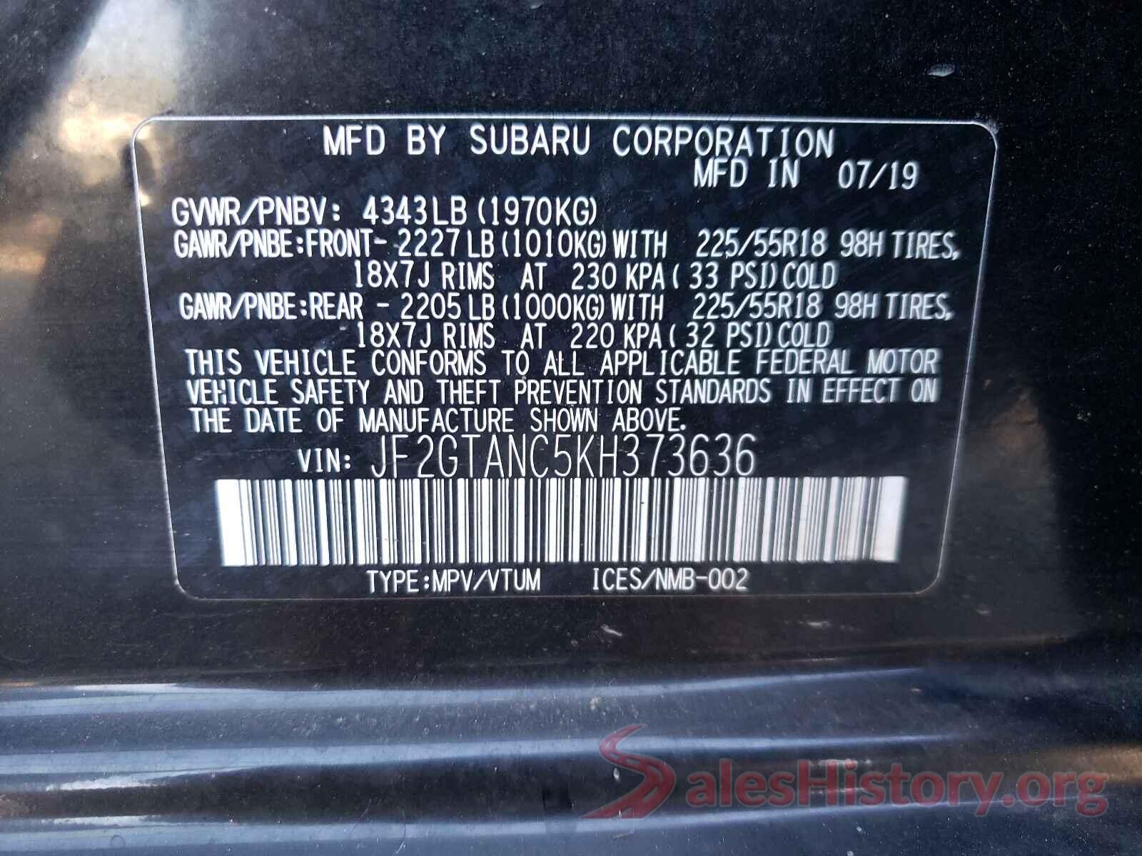 JF2GTANC5KH373636 2019 SUBARU CROSSTREK