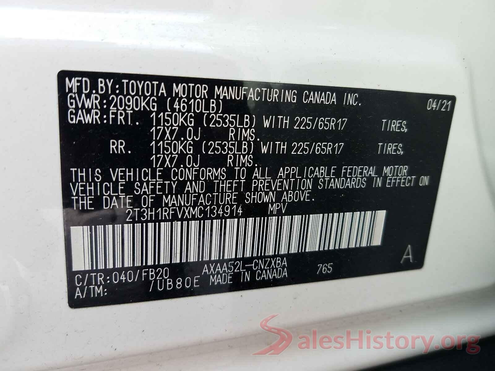 2T3H1RFVXMC134914 2021 TOYOTA RAV4