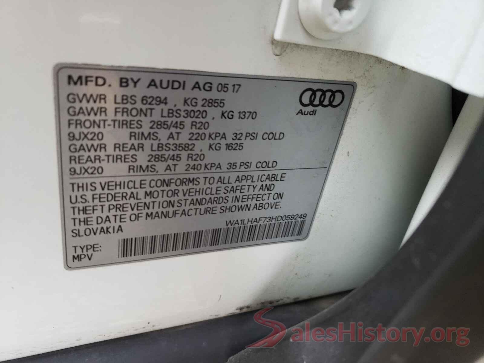 WA1LHAF73HD059249 2017 AUDI Q7