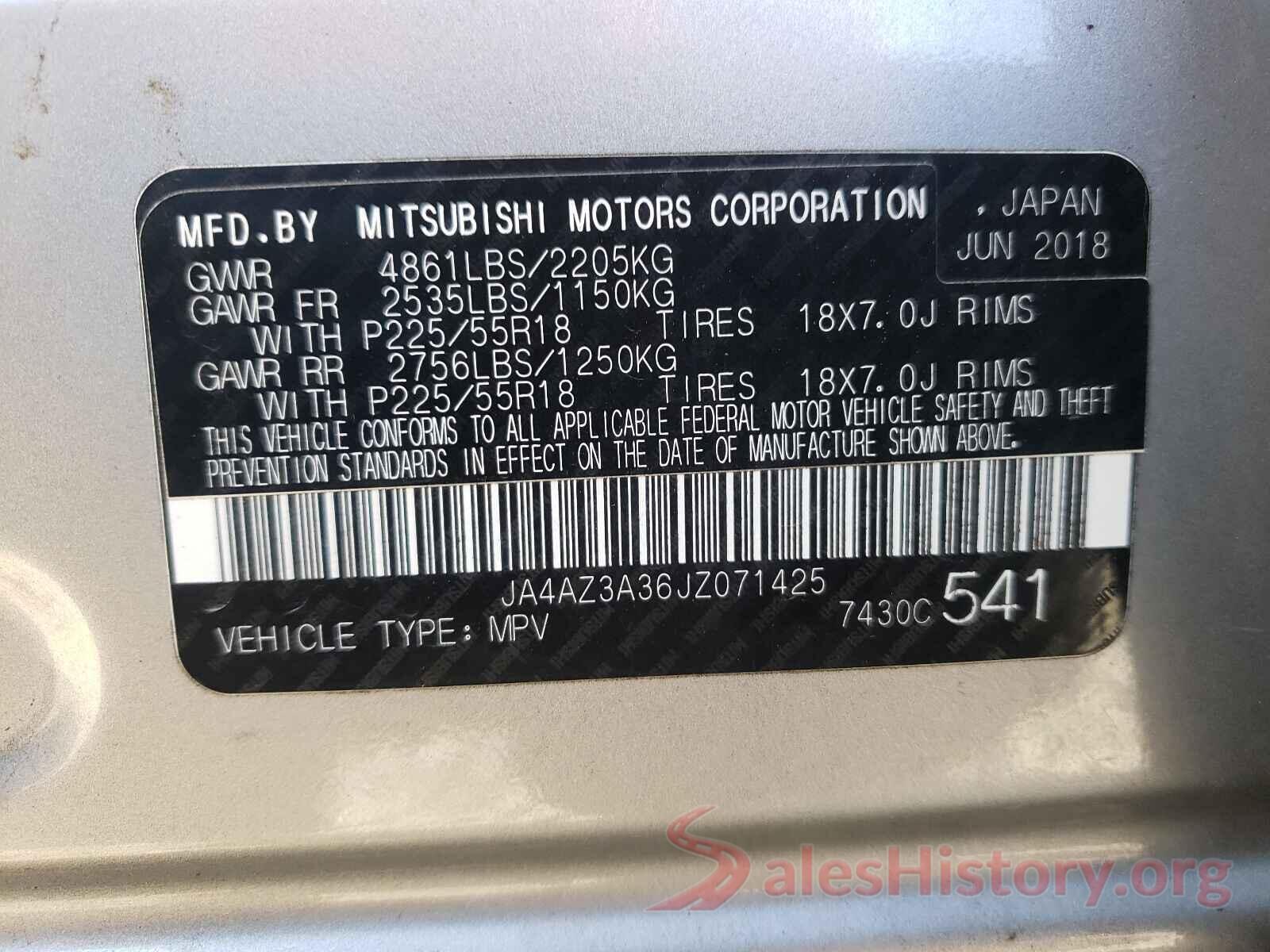 JA4AZ3A36JZ071425 2018 MITSUBISHI OUTLANDER