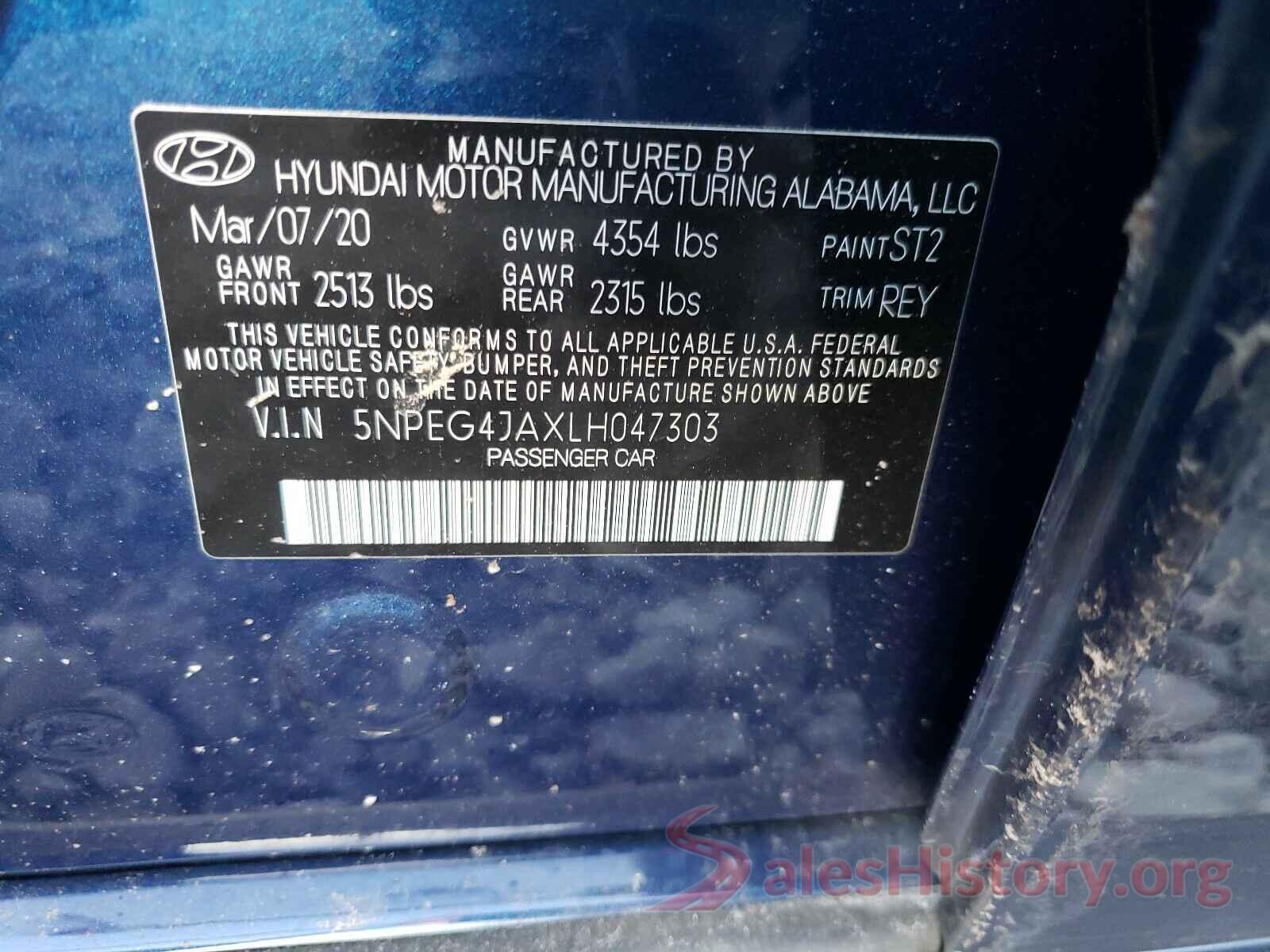 5NPEG4JAXLH047303 2020 HYUNDAI SONATA