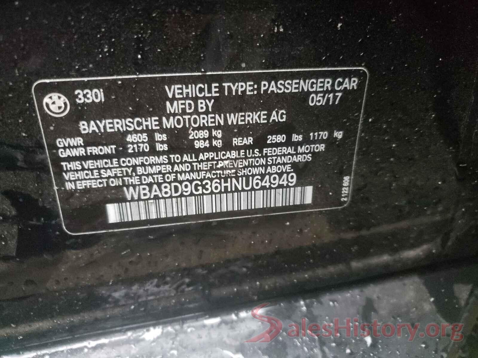 WBA8D9G36HNU64949 2017 BMW 3 SERIES