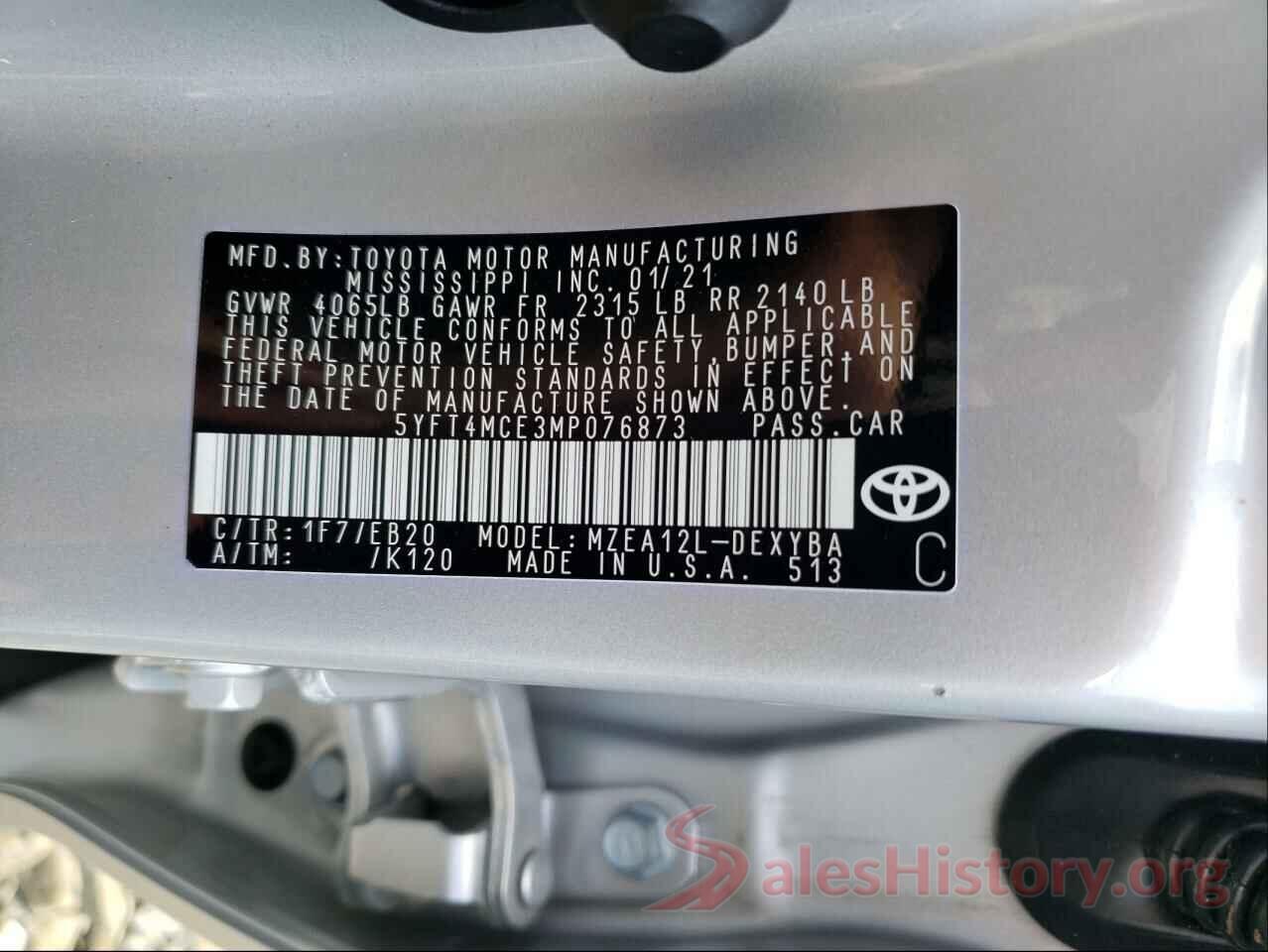 5YFT4MCE3MP076873 2021 TOYOTA COROLLA