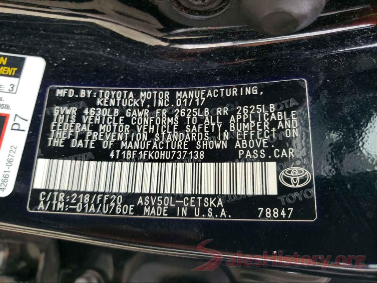 4T1BF1FK0HU737138 2017 TOYOTA CAMRY