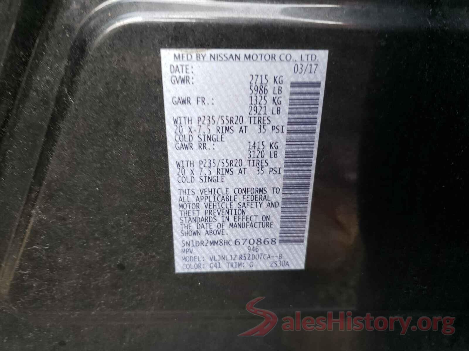 5N1DR2MM8HC670868 2017 NISSAN PATHFINDER