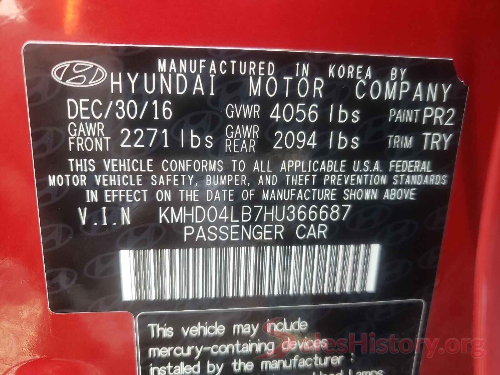 KMHD04LB7HU366687 2017 HYUNDAI ELANTRA