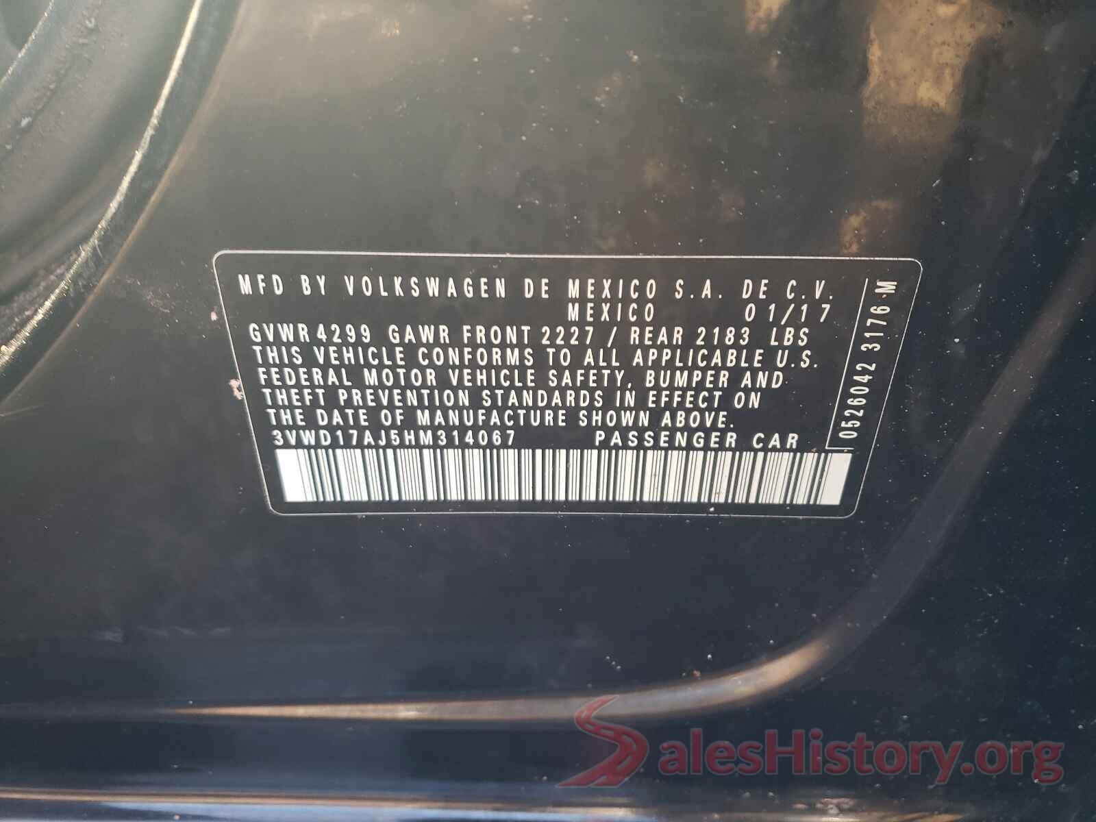 3VWD17AJ5HM314067 2017 VOLKSWAGEN JETTA