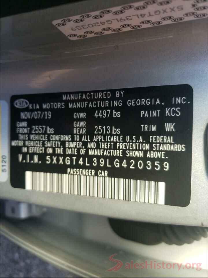 5XXGT4L39LG420359 2020 KIA OPTIMA