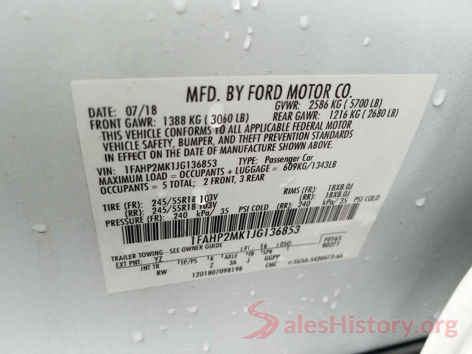 1FAHP2MK1JG136853 2018 FORD TAURUS