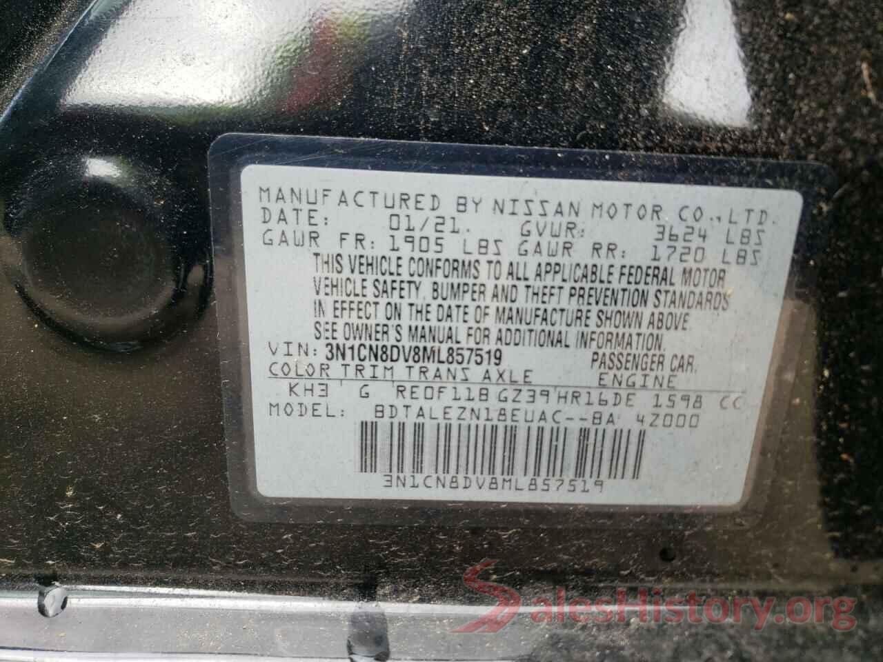 3N1CN8DV8ML857519 2021 NISSAN VERSA