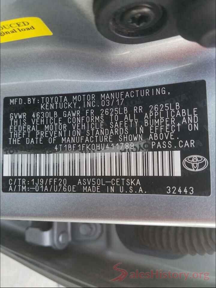 4T1BF1FK0HU411789 2017 TOYOTA CAMRY