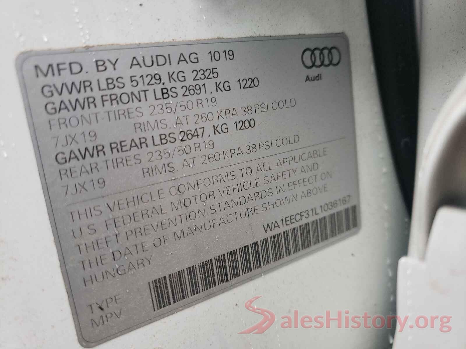 WA1EECF31L1036167 2020 AUDI Q3