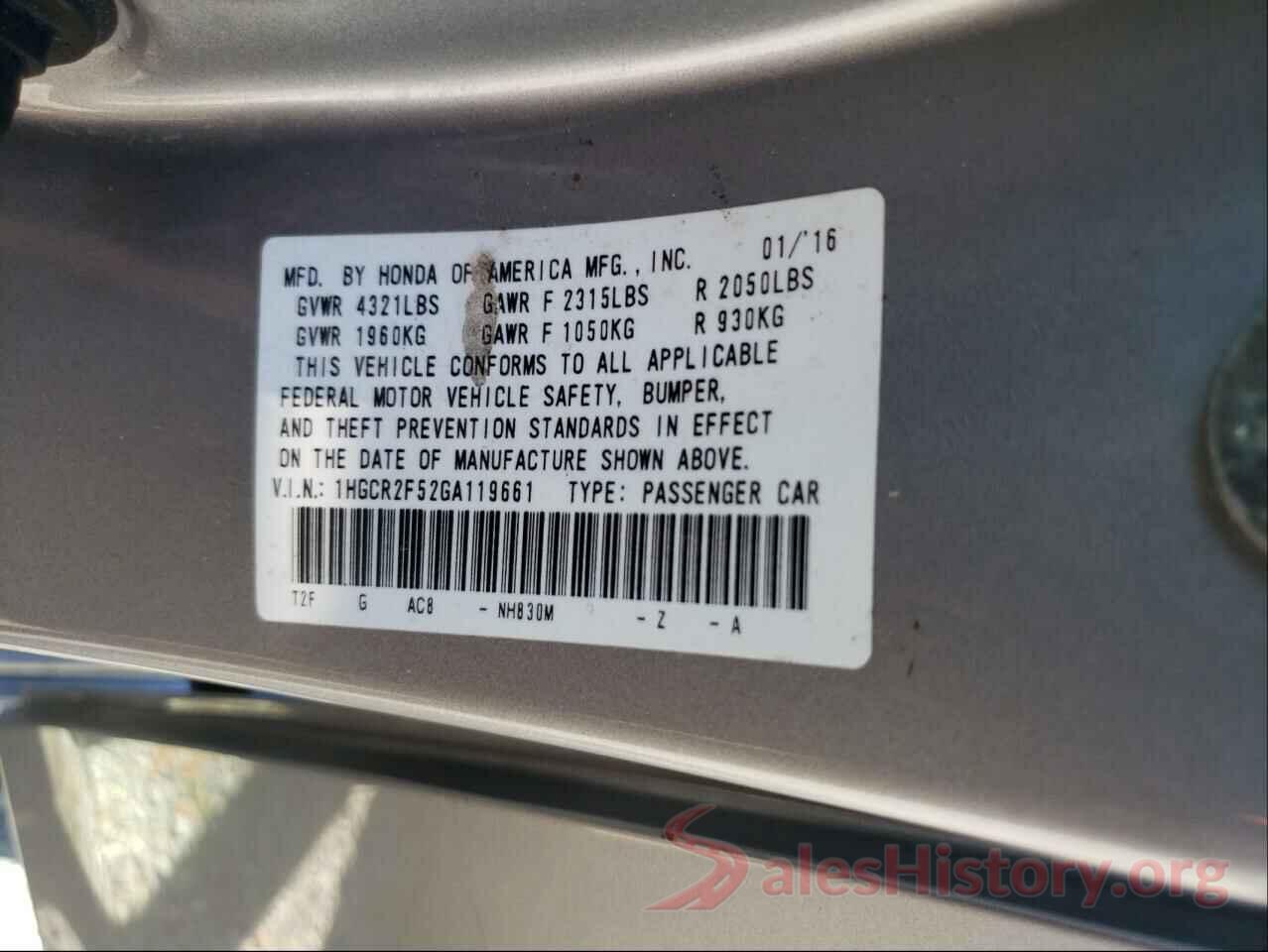 1HGCR2F52GA119661 2016 HONDA ACCORD