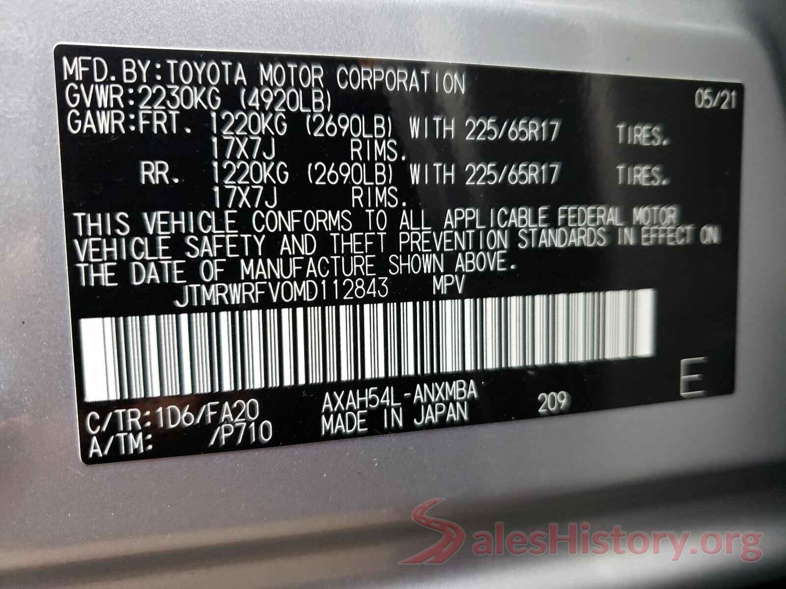 JTMRWRFV0MD112843 2021 TOYOTA RAV4