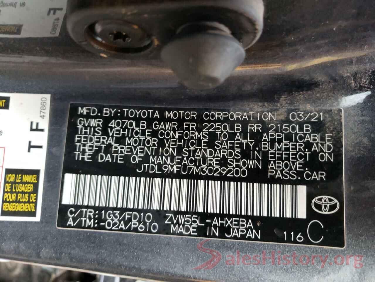 JTDL9MFU7M3029200 2021 TOYOTA PRIUS