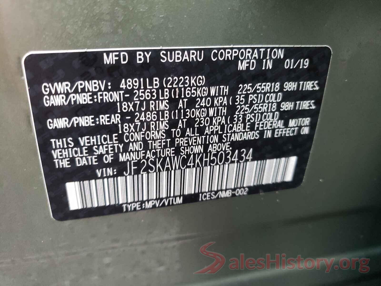 JF2SKAWC4KH503434 2019 SUBARU FORESTER