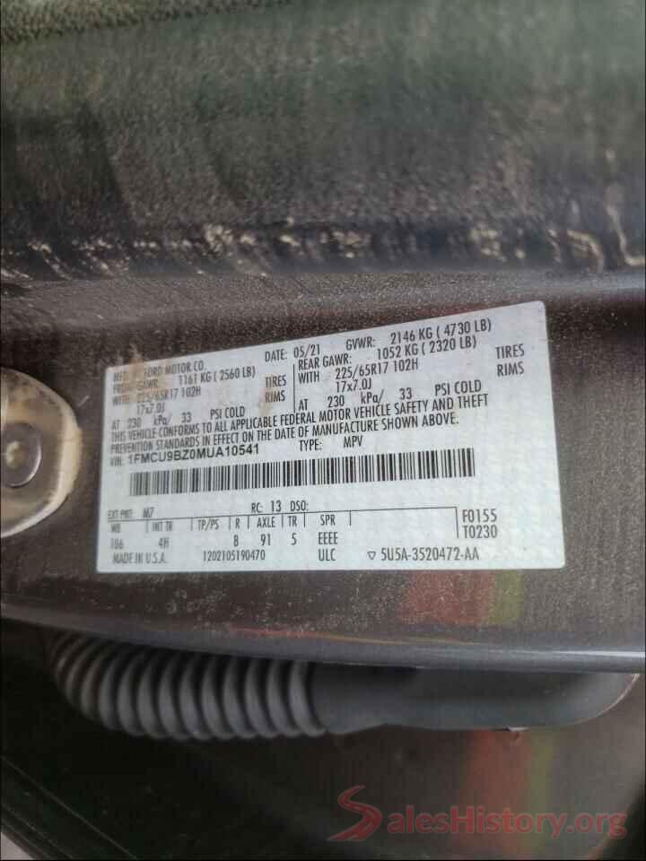 1FMCU9BZ0MUA10541 2021 FORD ESCAPE