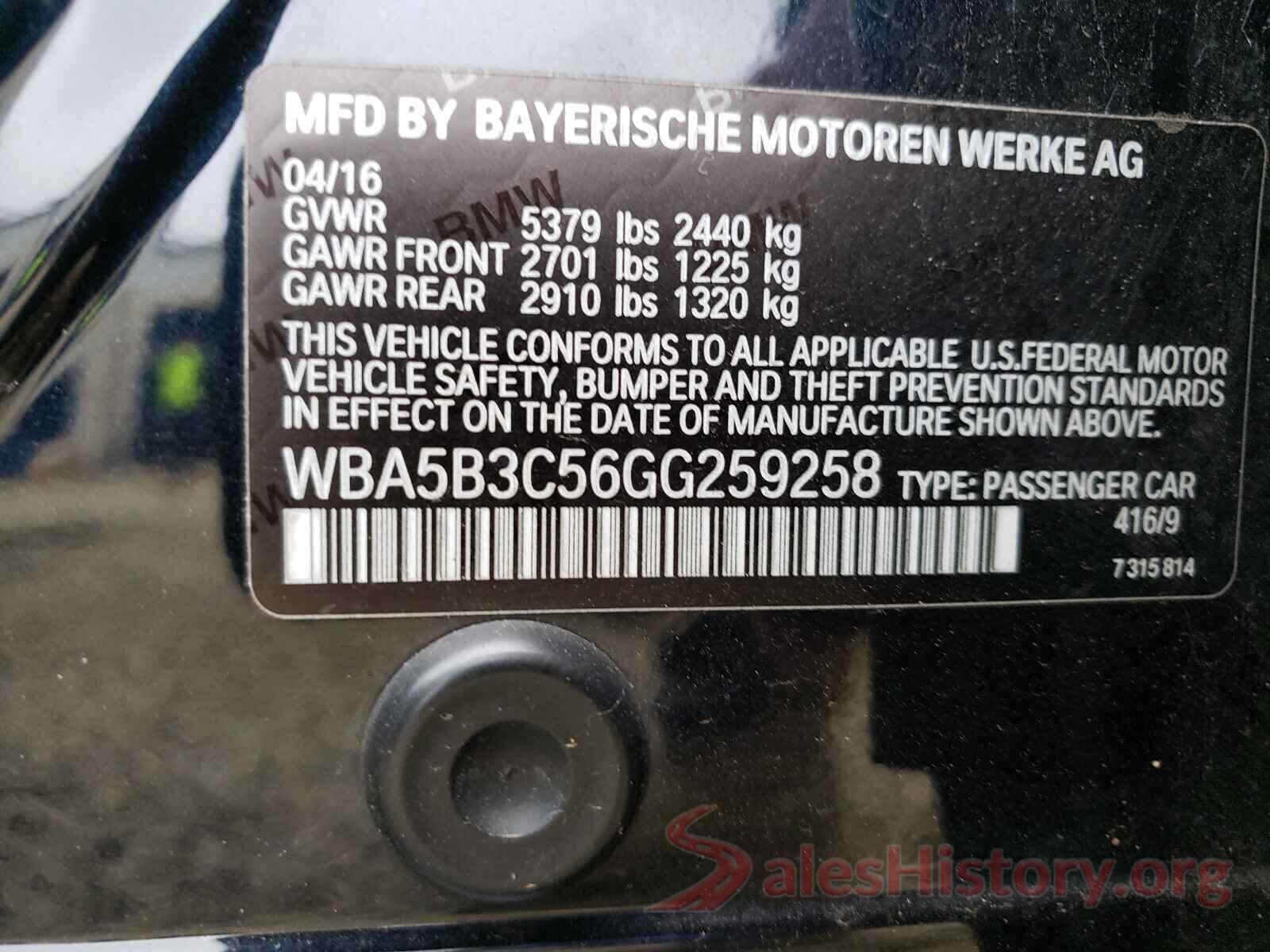 WBA5B3C56GG259258 2016 BMW 5 SERIES