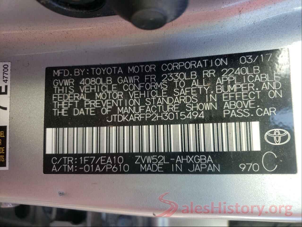 JTDKARFP2H3015494 2017 TOYOTA PRIUS