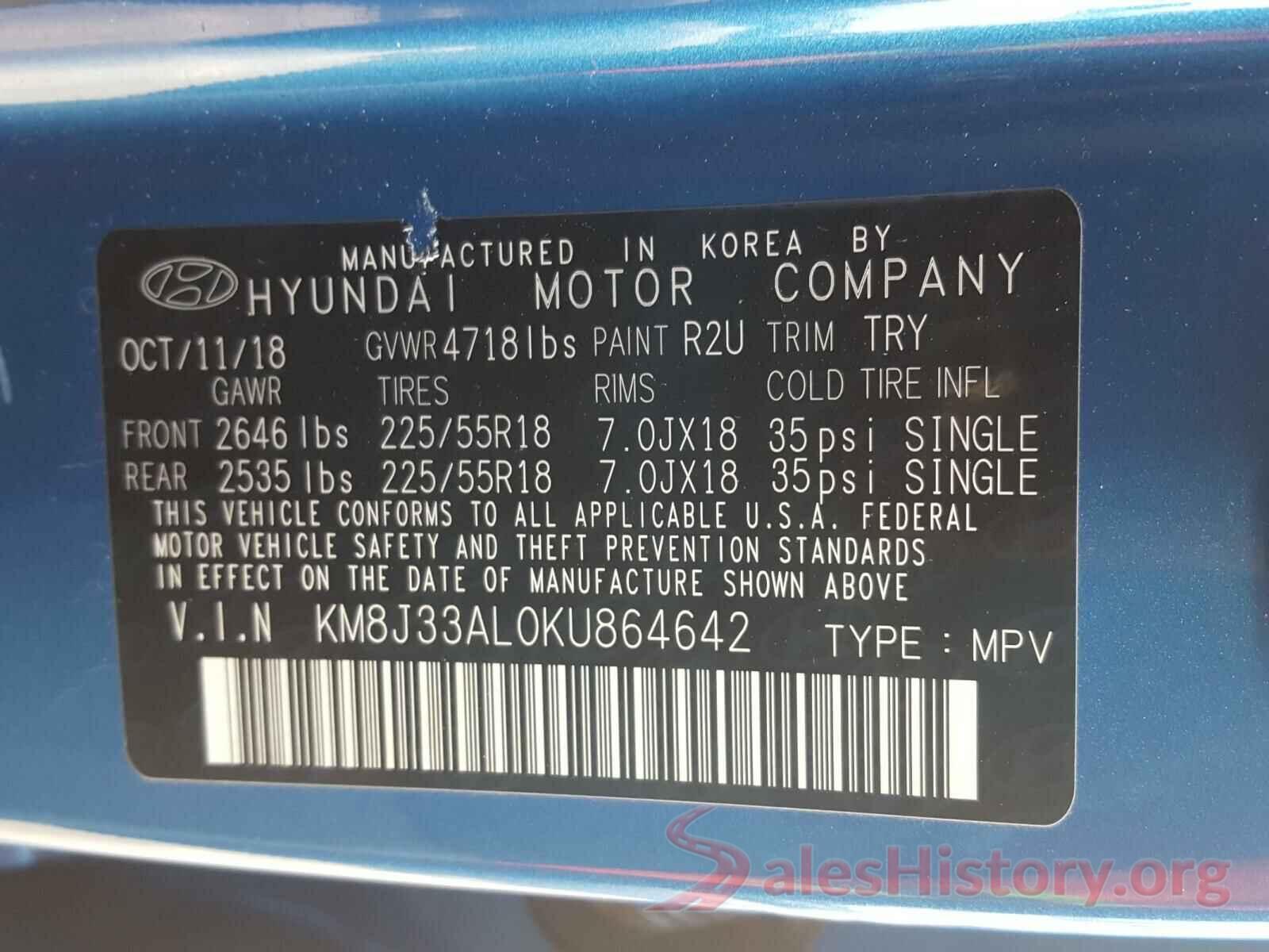 KM8J33AL0KU864642 2019 HYUNDAI TUCSON