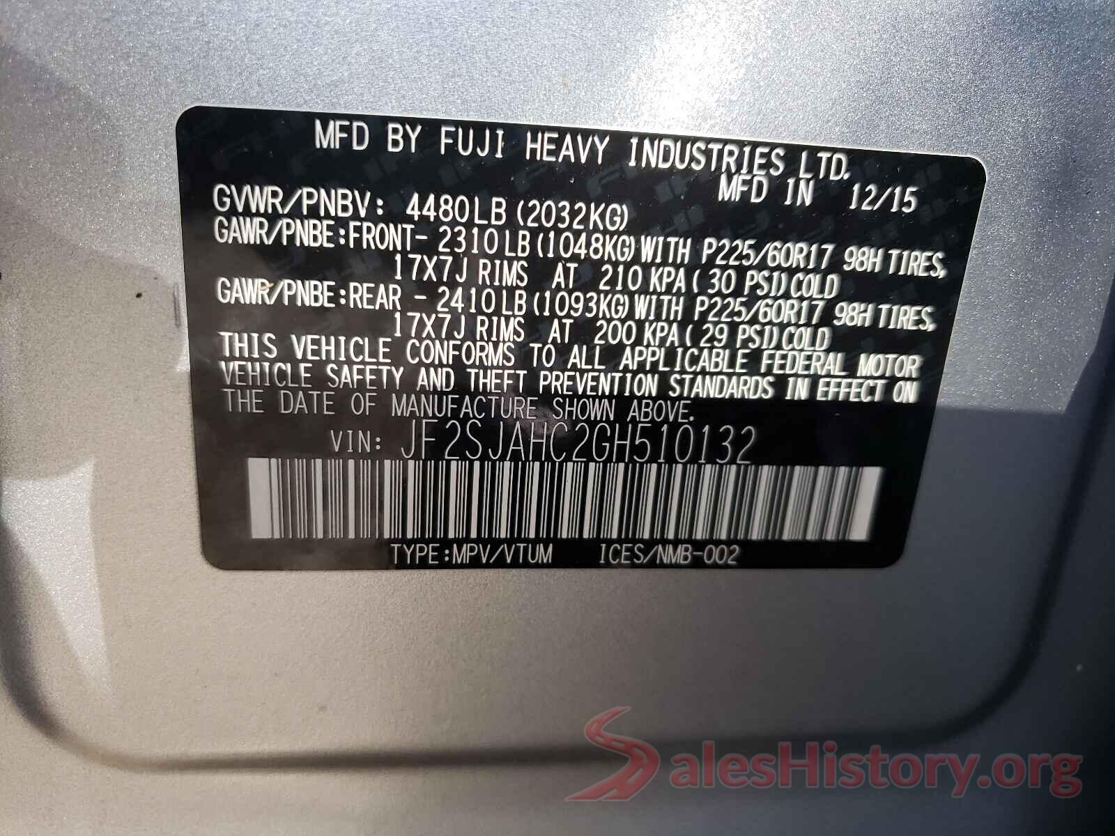 JF2SJAHC2GH510132 2016 SUBARU FORESTER