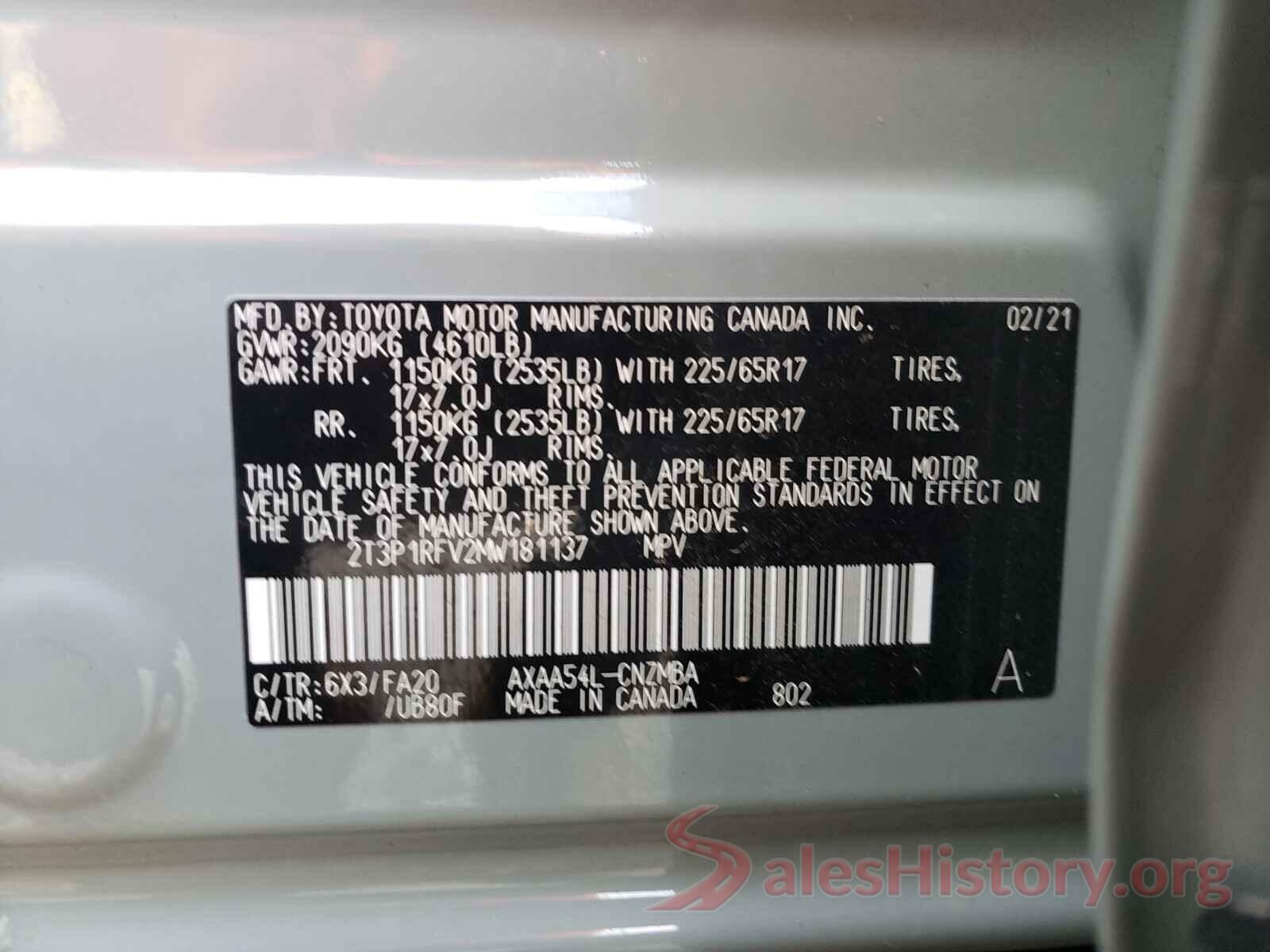 2T3P1RFV2MW181137 2021 TOYOTA RAV4