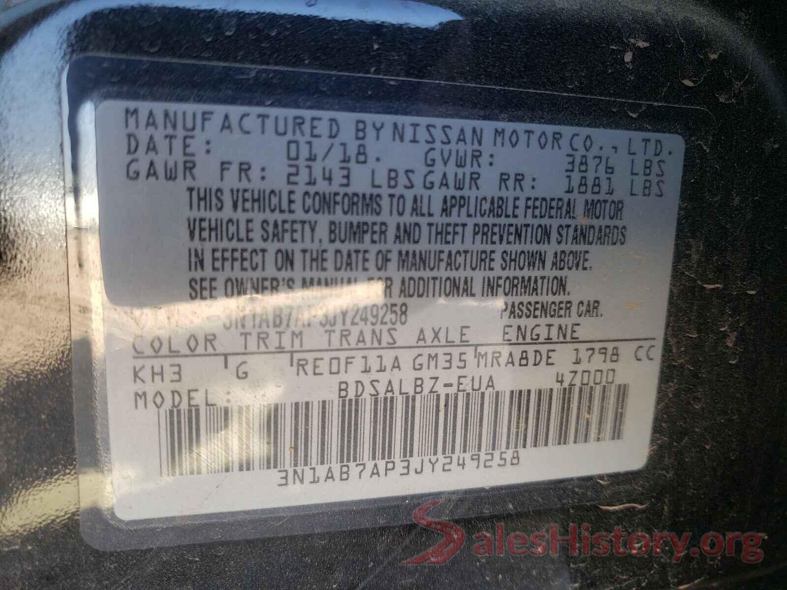 3N1AB7AP3JY249258 2018 NISSAN SENTRA