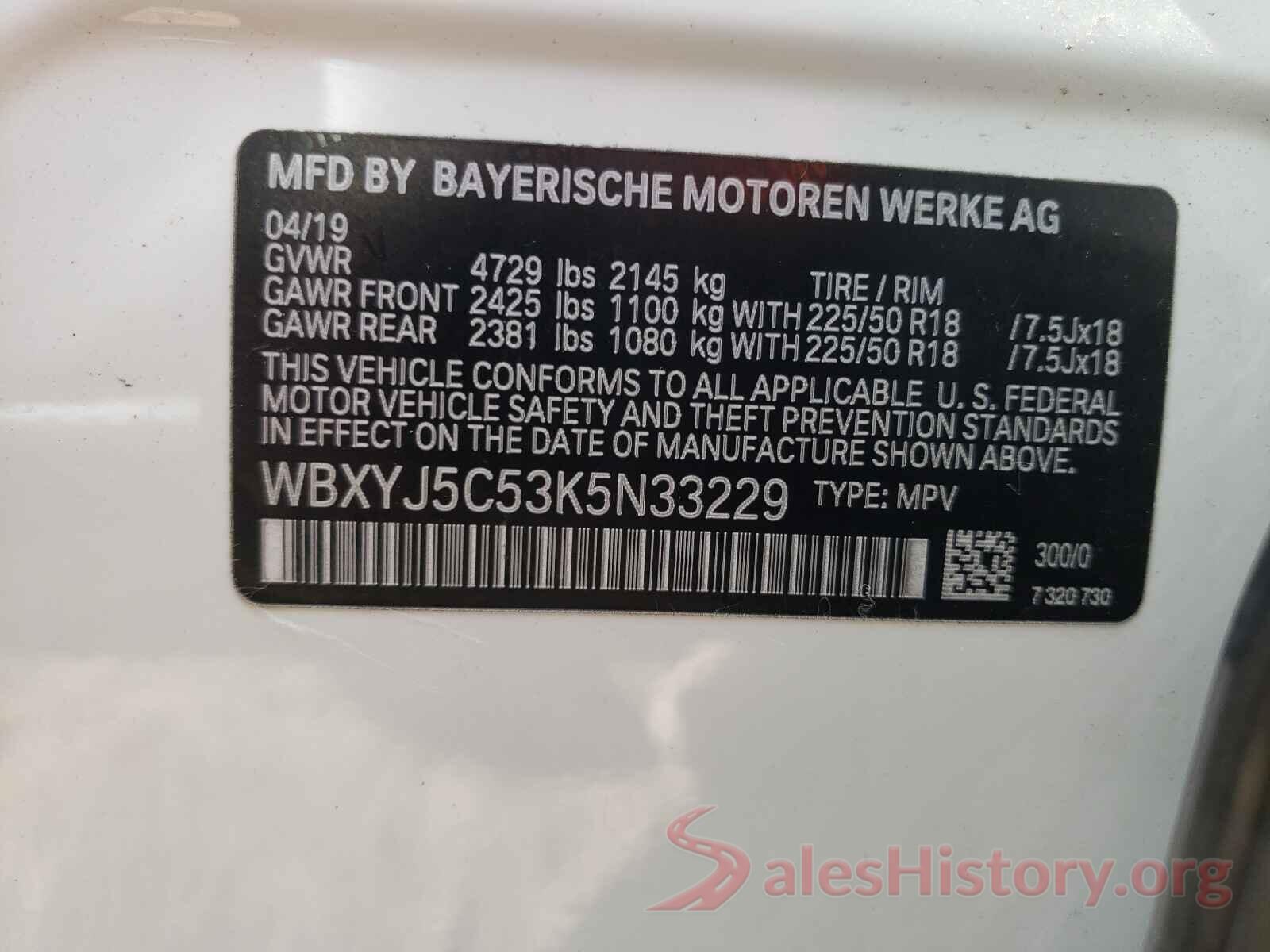 WBXYJ5C53K5N33229 2019 BMW X2