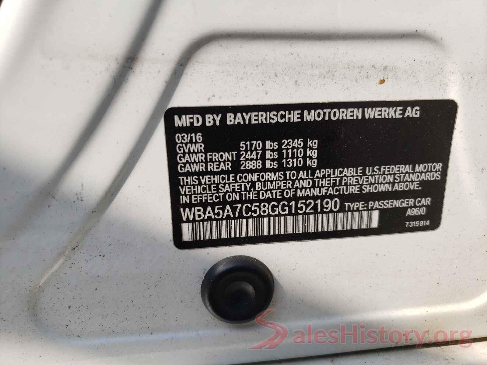 WBA5A7C58GG152190 2016 BMW 5 SERIES