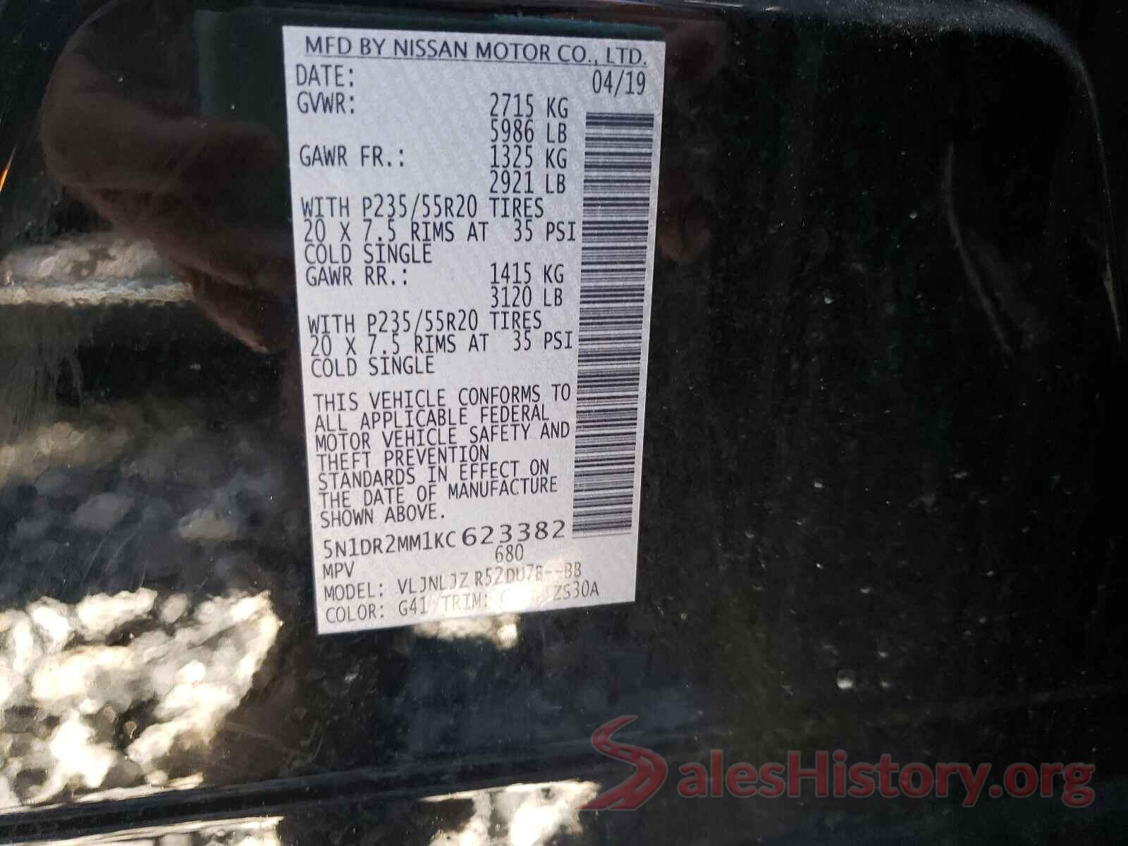 5N1DR2MM1KC623382 2019 NISSAN PATHFINDER