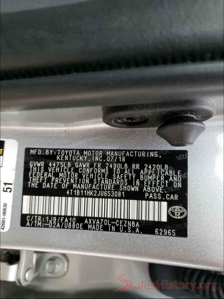 4T1B11HK2JU653081 2018 TOYOTA CAMRY