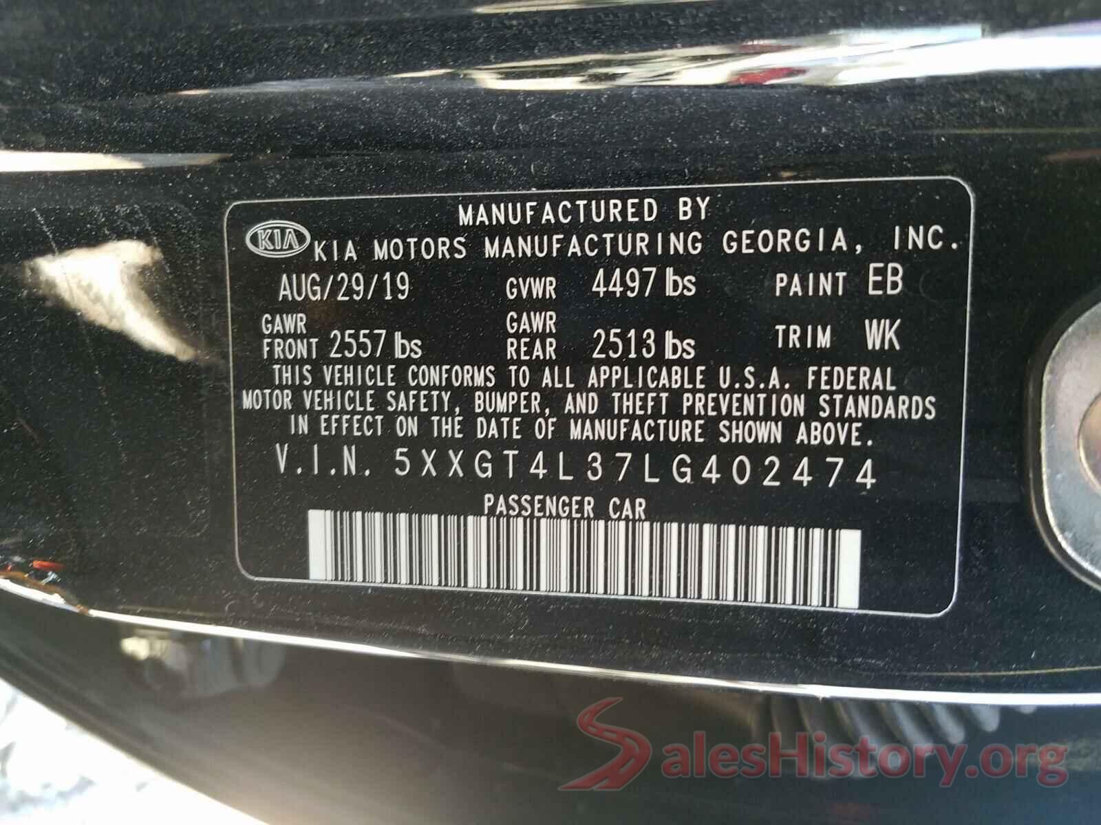 5XXGT4L37LG402474 2020 KIA OPTIMA