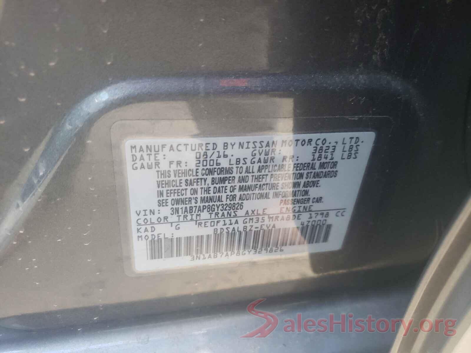 3N1AB7AP8GY329826 2016 NISSAN SENTRA