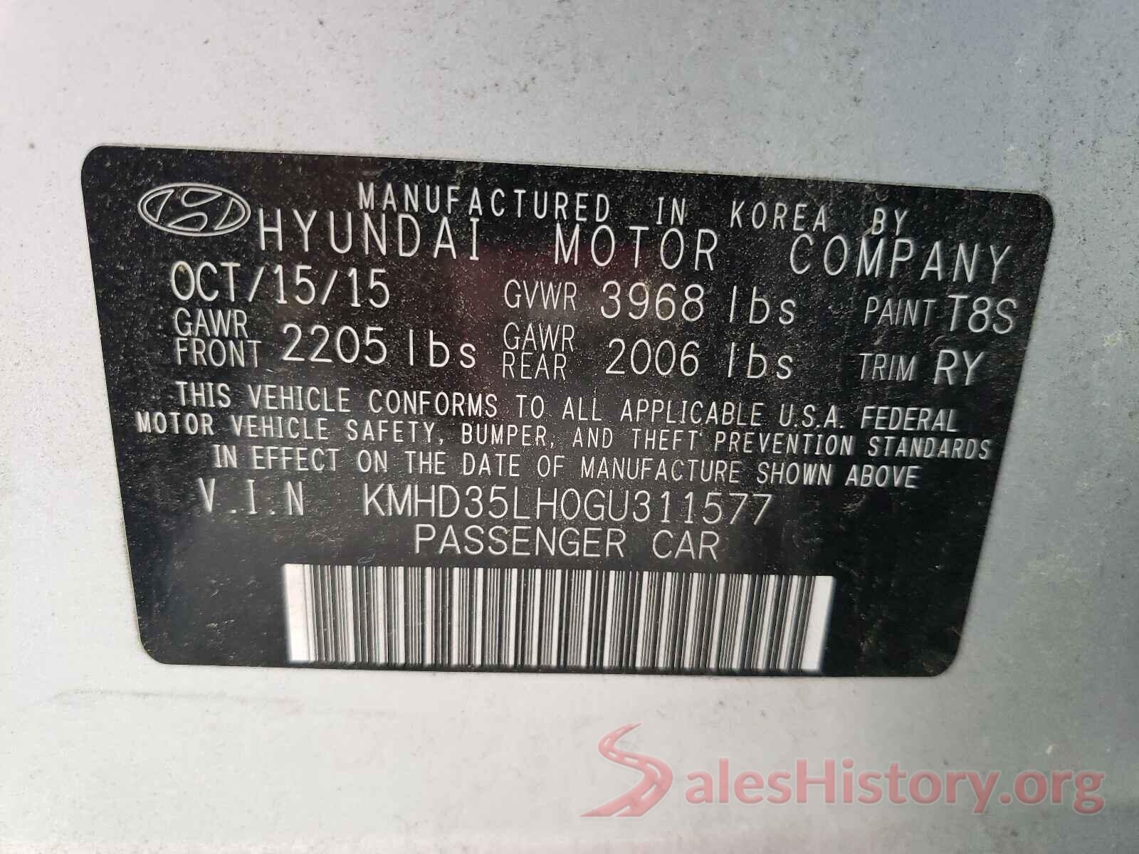 KMHD35LH0GU311577 2016 HYUNDAI ELANTRA