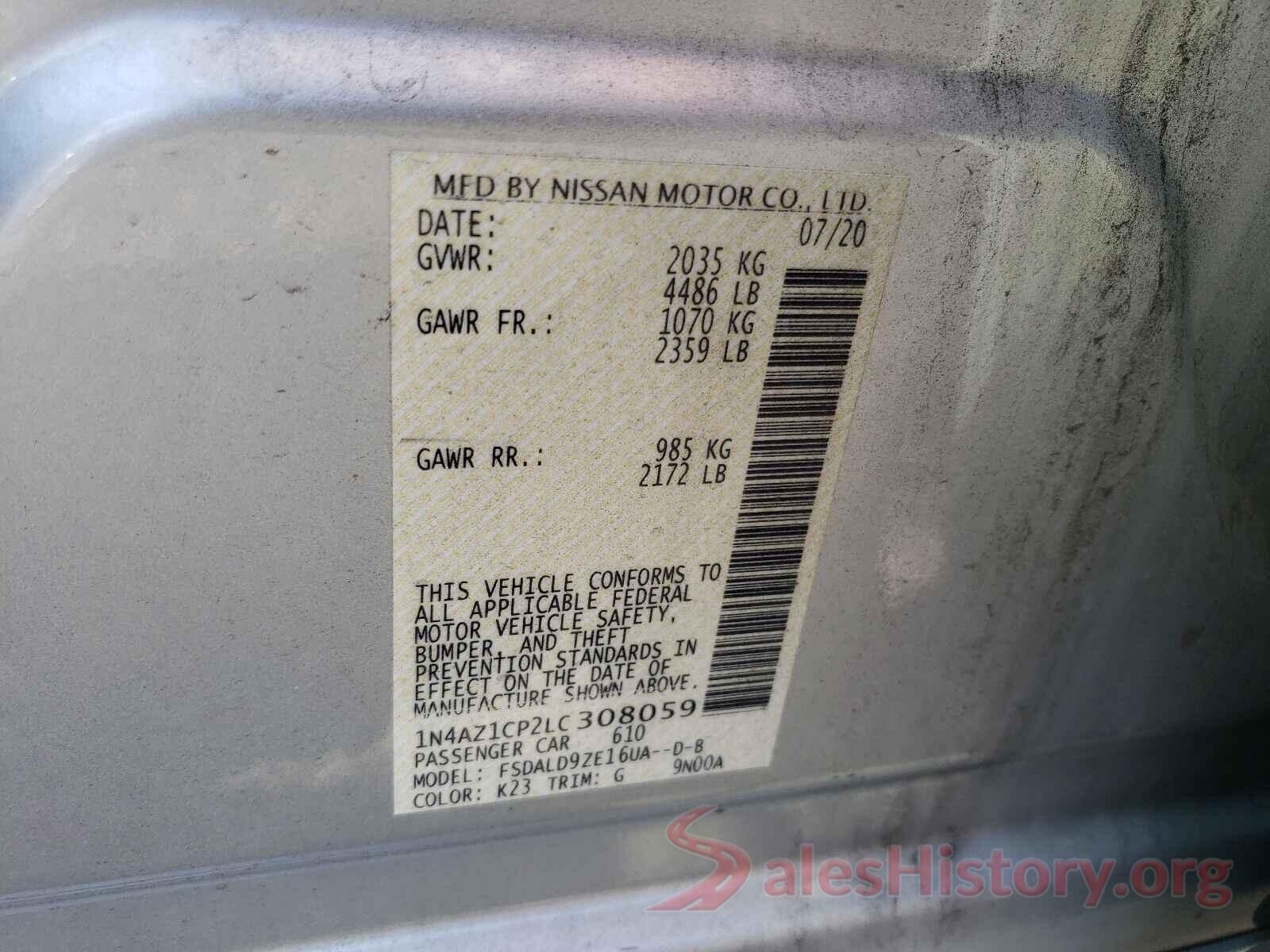 1N4AZ1CP2LC308059 2020 NISSAN LEAF