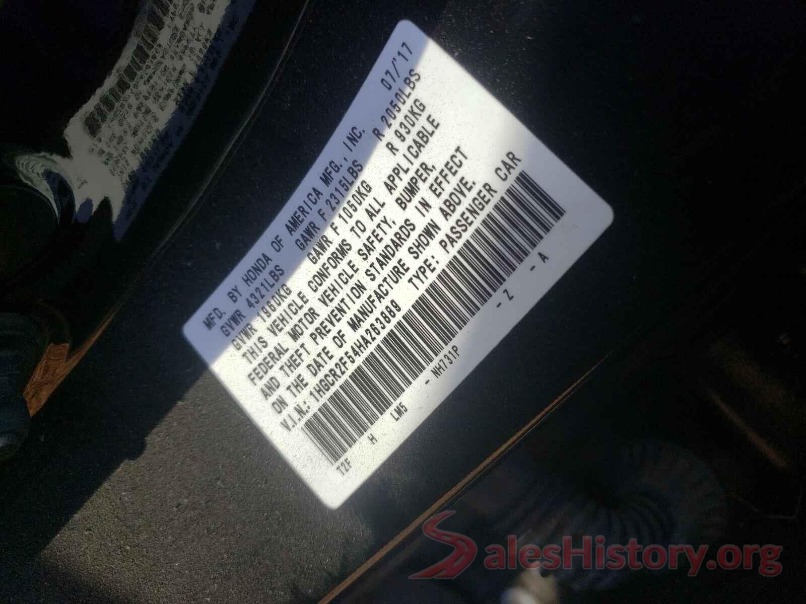 1HGCR2F54HA263889 2017 HONDA ACCORD