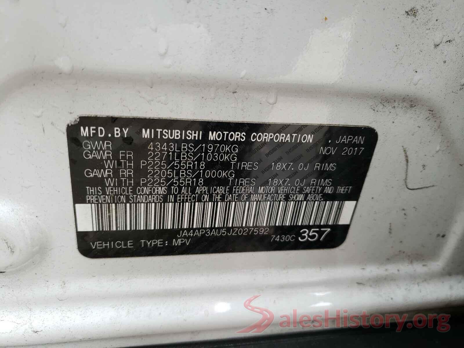 JA4AP3AU5JZ027592 2018 MITSUBISHI OUTLANDER