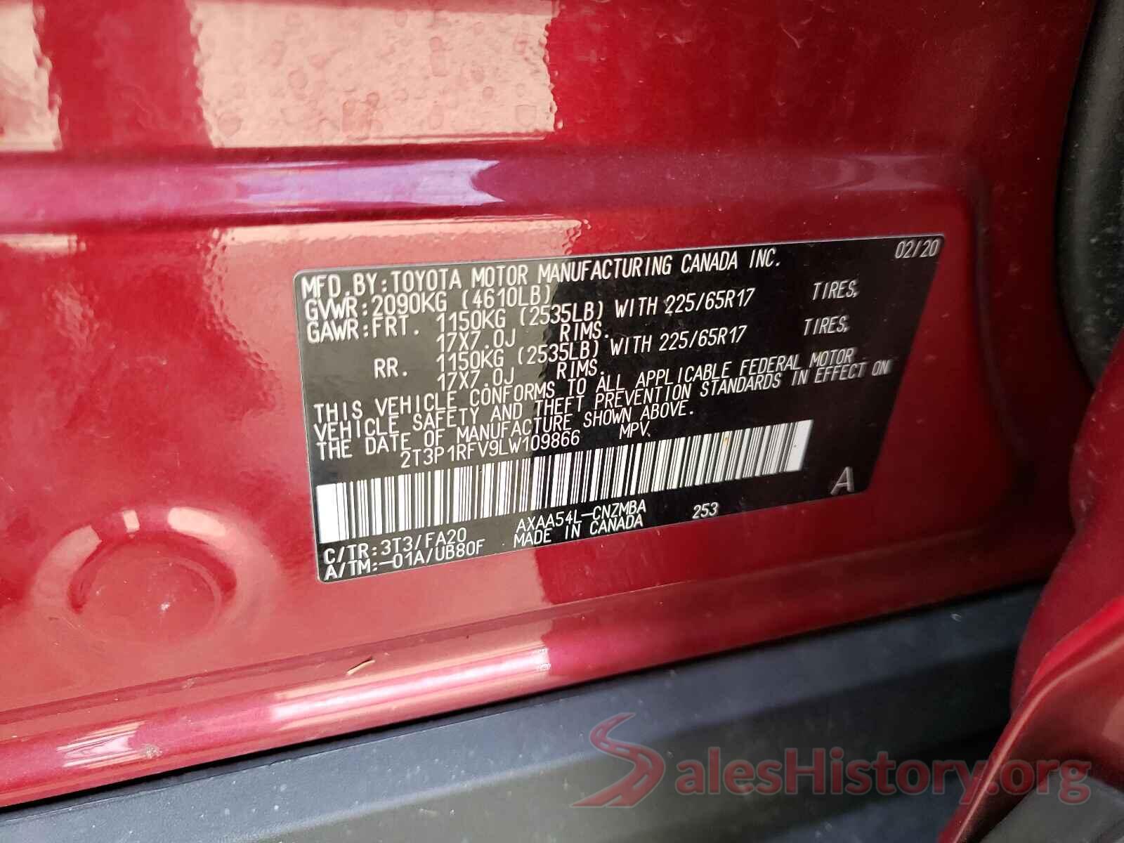 2T3P1RFV9LW109866 2020 TOYOTA RAV4