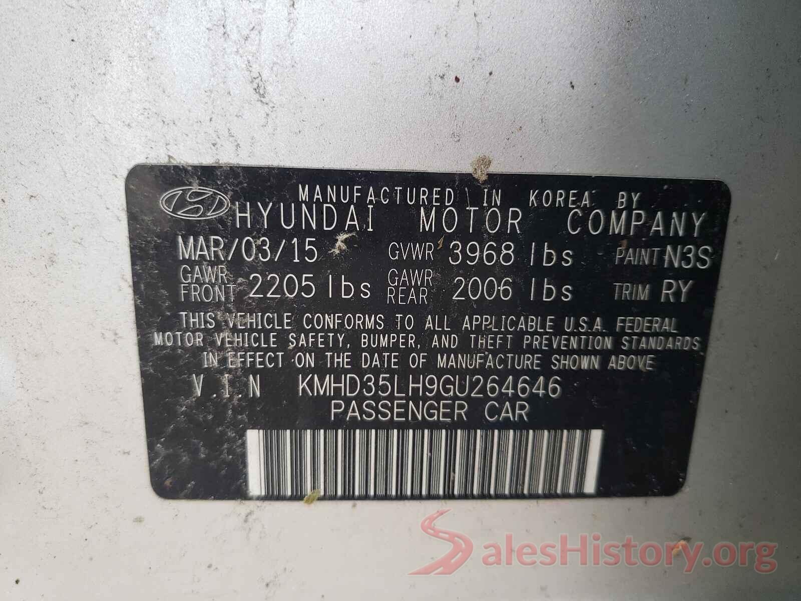 KMHD35LH9GU264646 2016 HYUNDAI ELANTRA