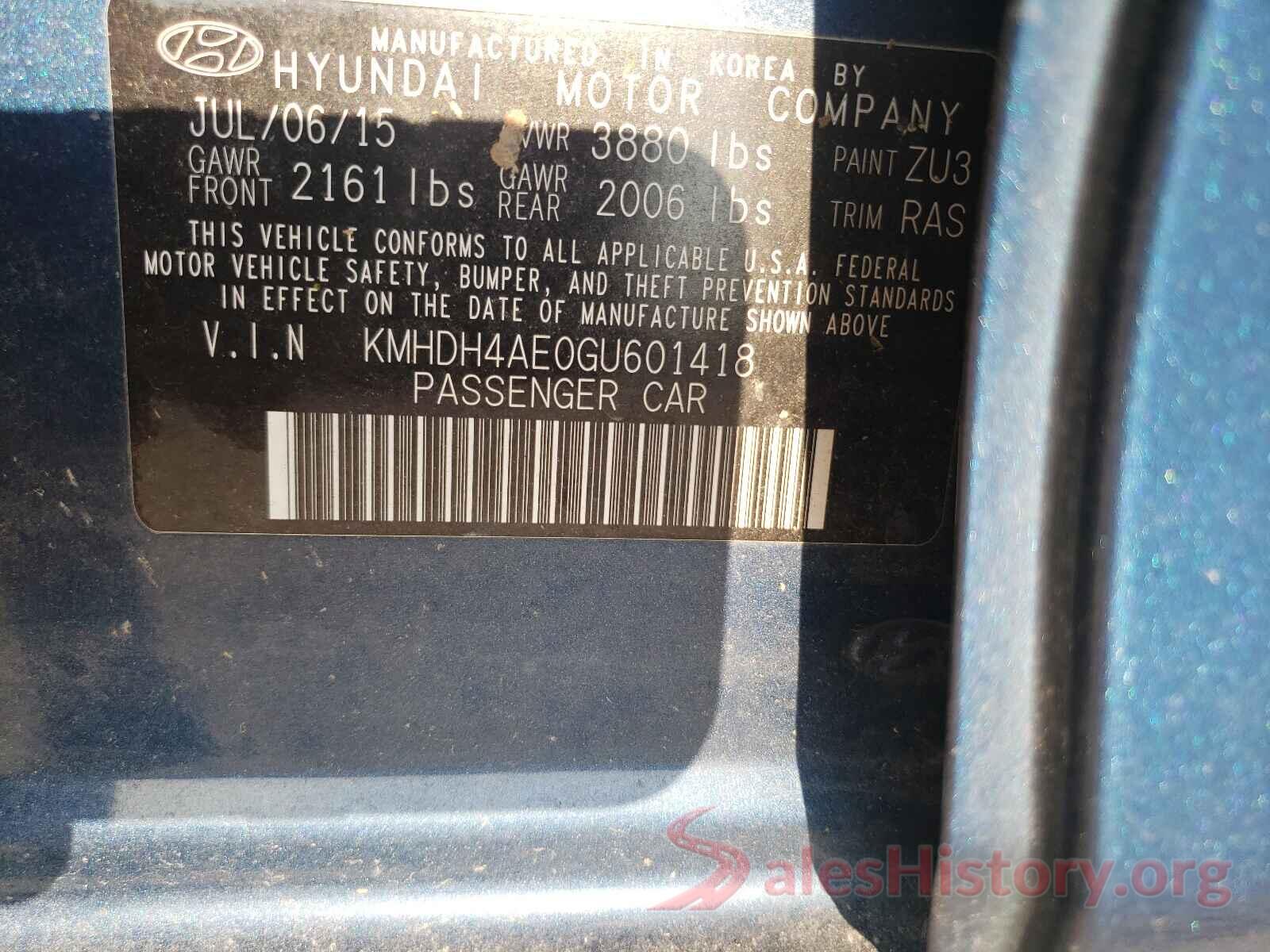 KMHDH4AE0GU601418 2016 HYUNDAI ELANTRA