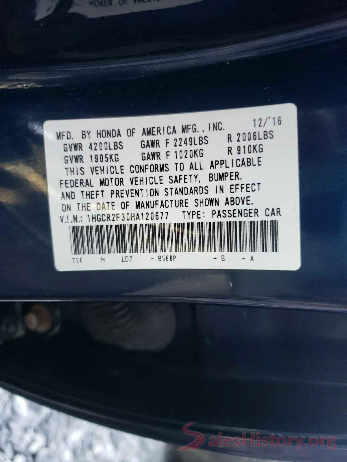 1HGCR2F30HA120677 2017 HONDA ACCORD