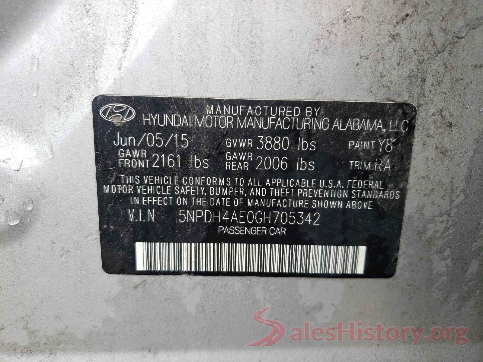 5NPDH4AE0GH705342 2016 HYUNDAI ELANTRA