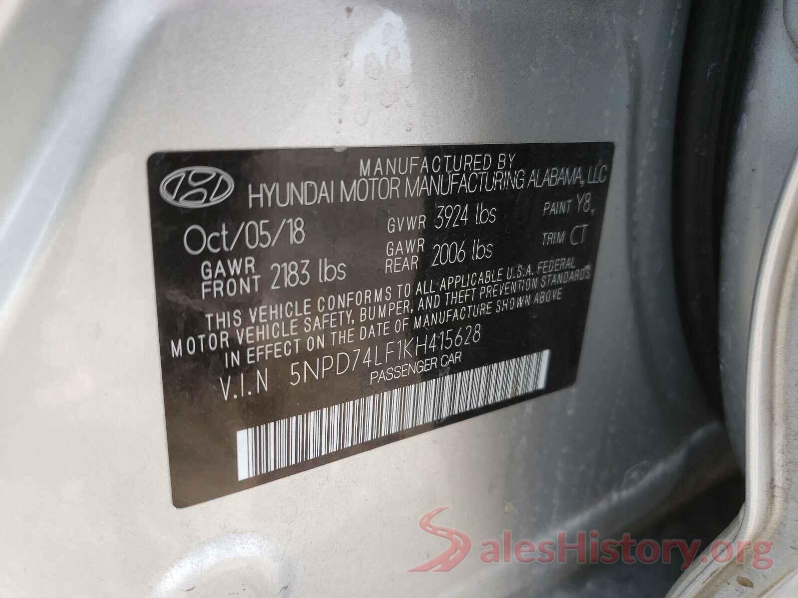 5NPD74LF1KH415628 2019 HYUNDAI ELANTRA