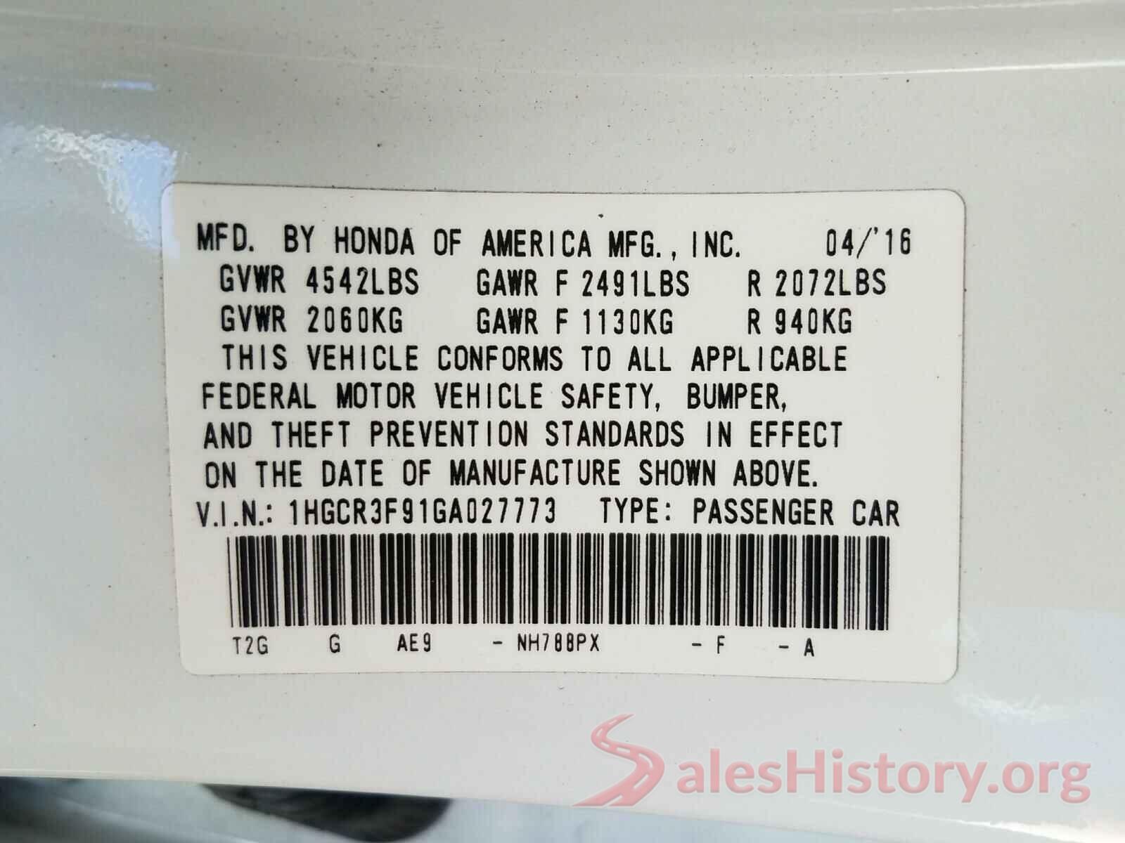 1HGCR3F91GA027773 2016 HONDA ACCORD