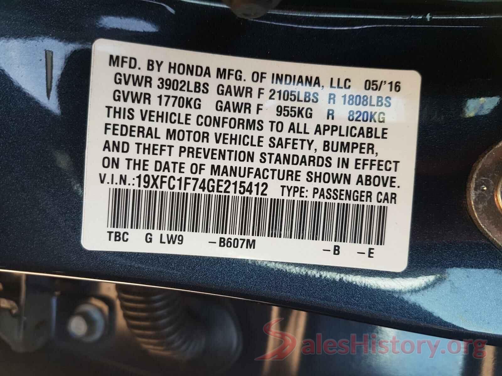 19XFC1F74GE215412 2016 HONDA CIVIC