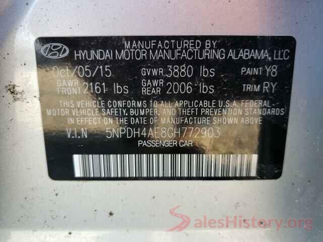 5NPDH4AE8GH772903 2016 HYUNDAI ELANTRA