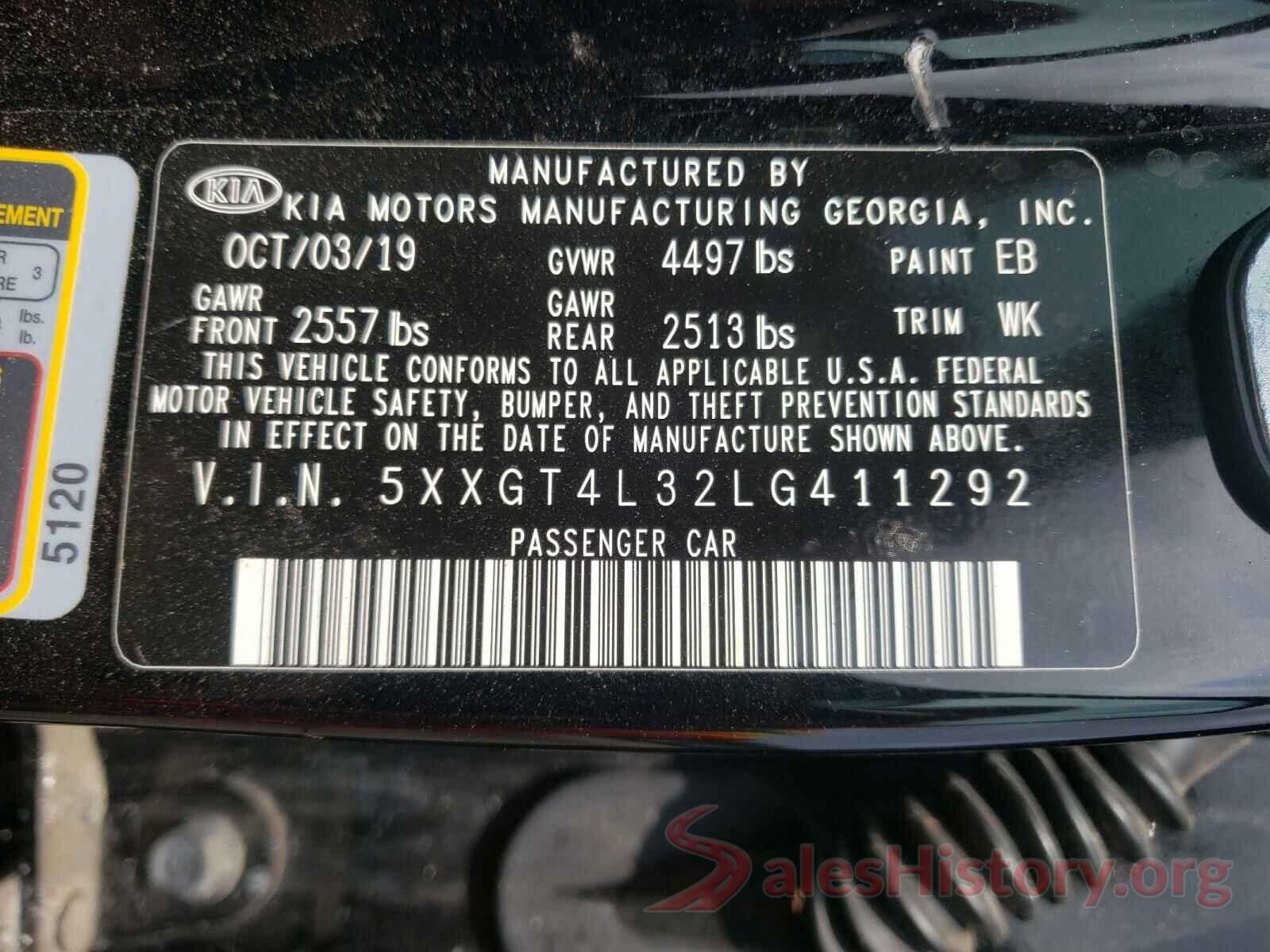 5XXGT4L32LG411292 2020 KIA OPTIMA