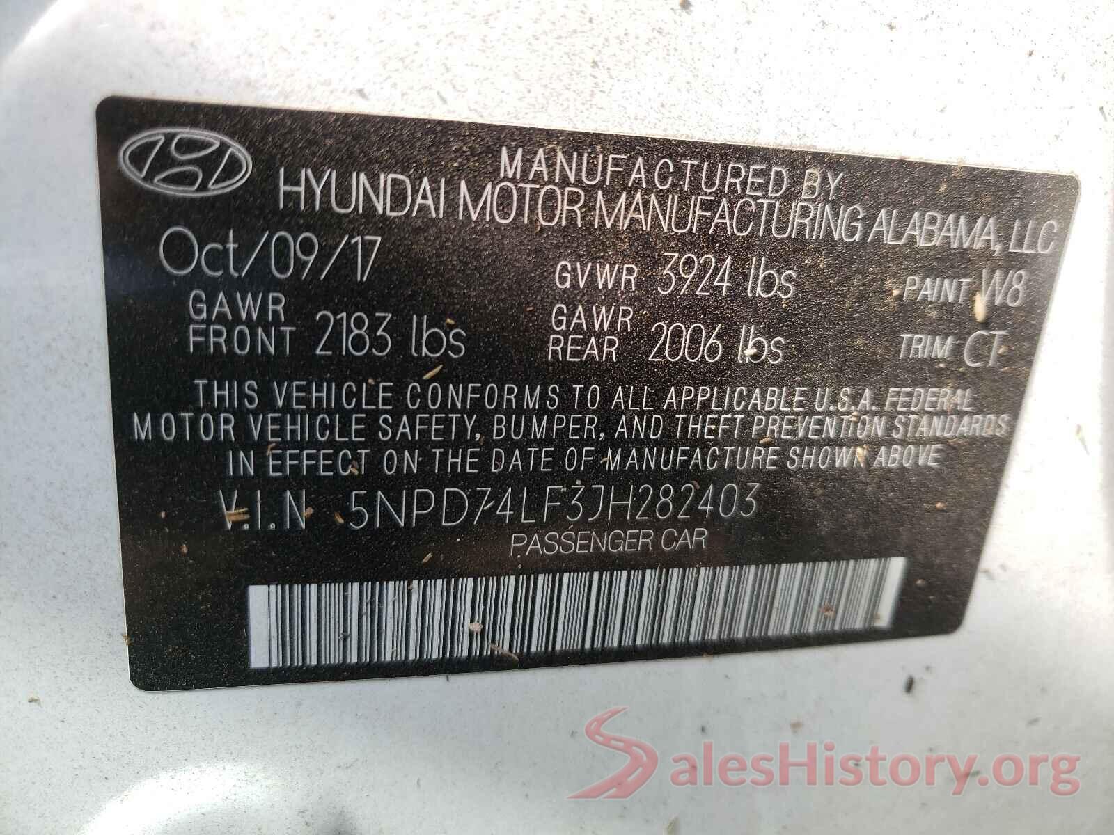 5NPD74LF3JH282403 2018 HYUNDAI ELANTRA