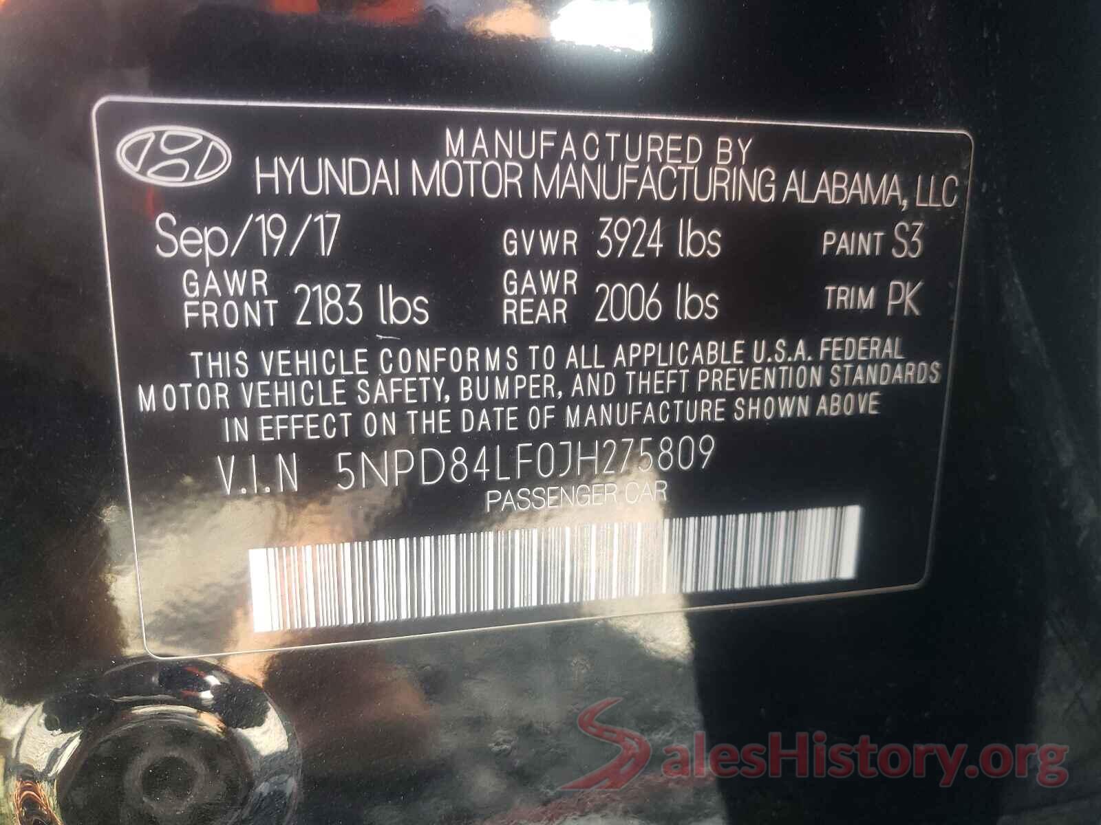 5NPD84LF0JH275809 2018 HYUNDAI ELANTRA