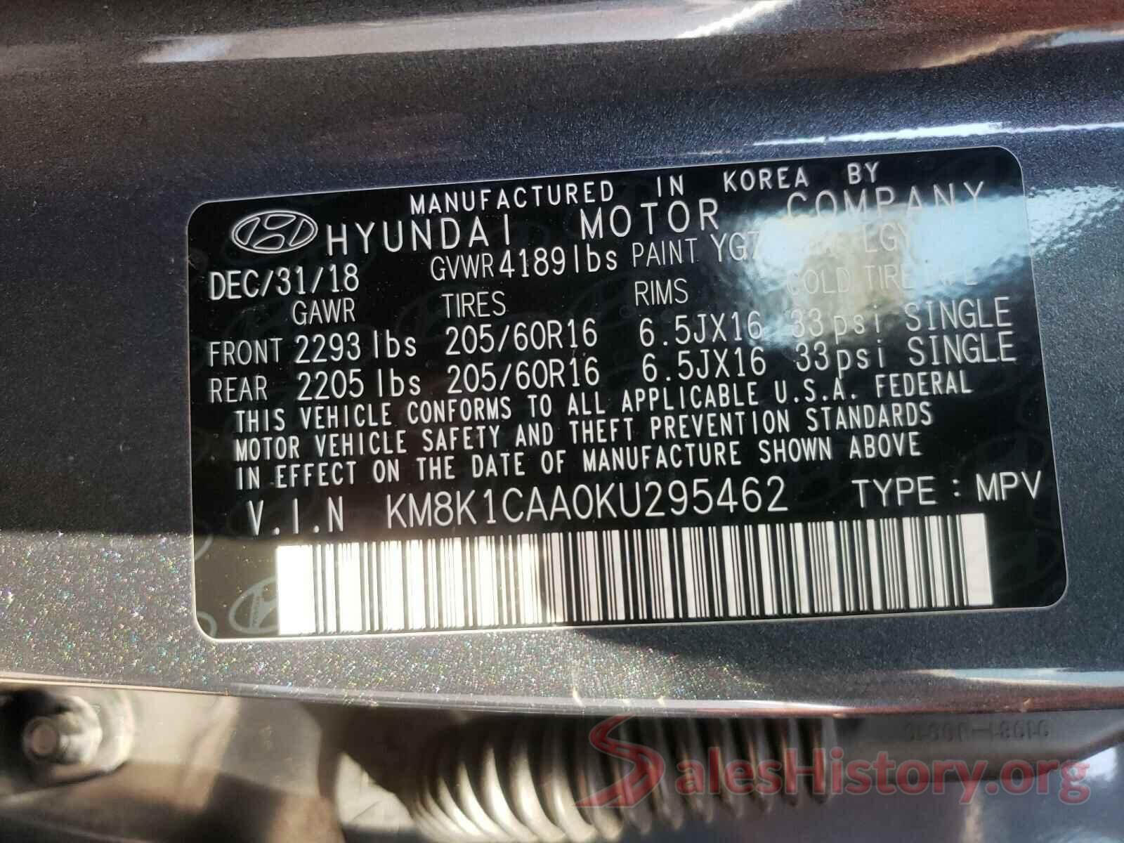 KM8K1CAA0KU295462 2019 HYUNDAI KONA